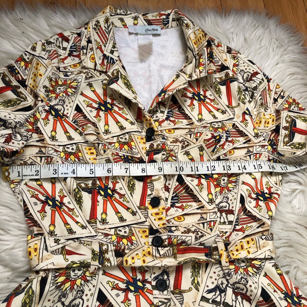 Vintage Eva Rose Retro Novelty Tarot Print Belted Fit Flare Mini Dress size M/L - Picture 9 of 11